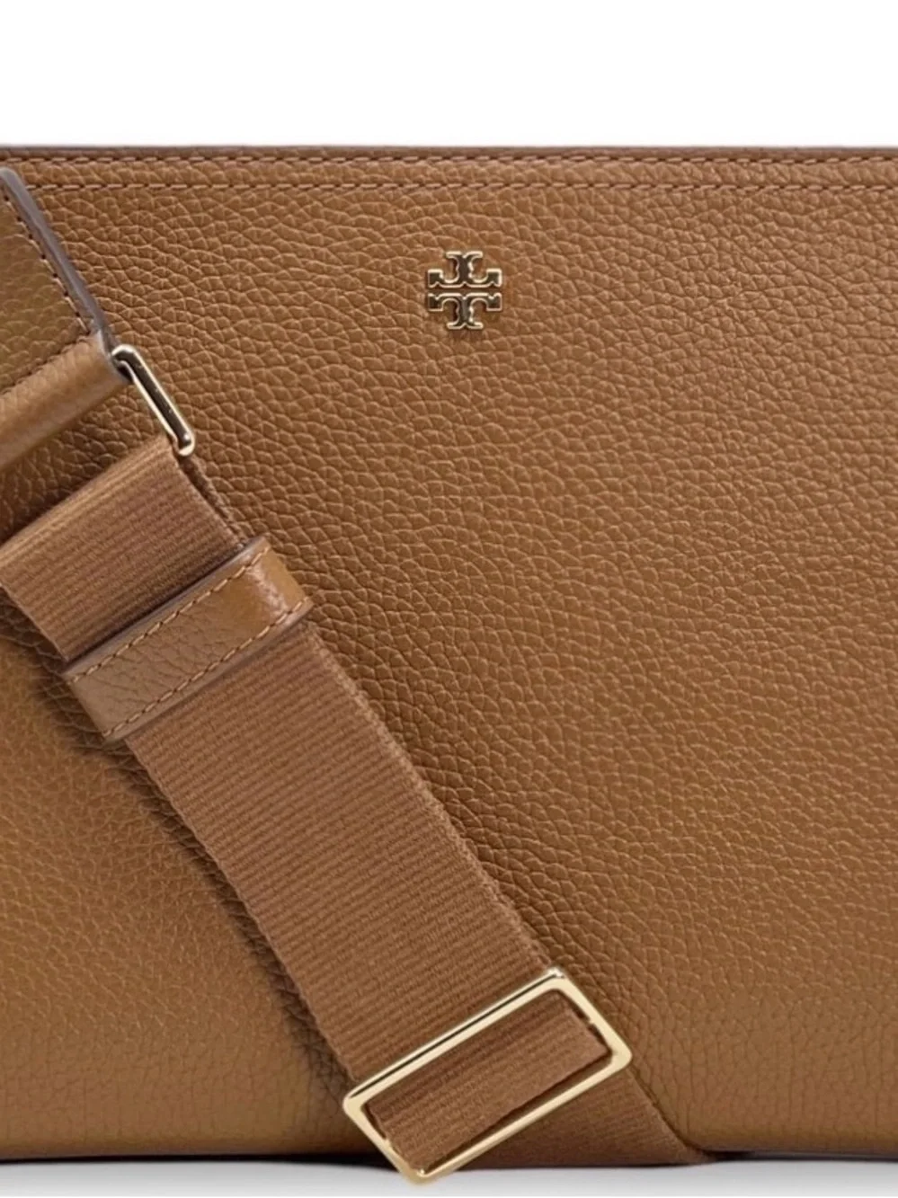 Tory Burch Blake medium brown pebbled leather crossbody purse bag gold